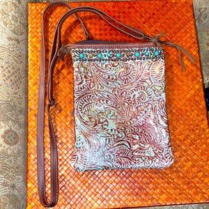 Turquoise/Brown floral Double J Saddlery purse